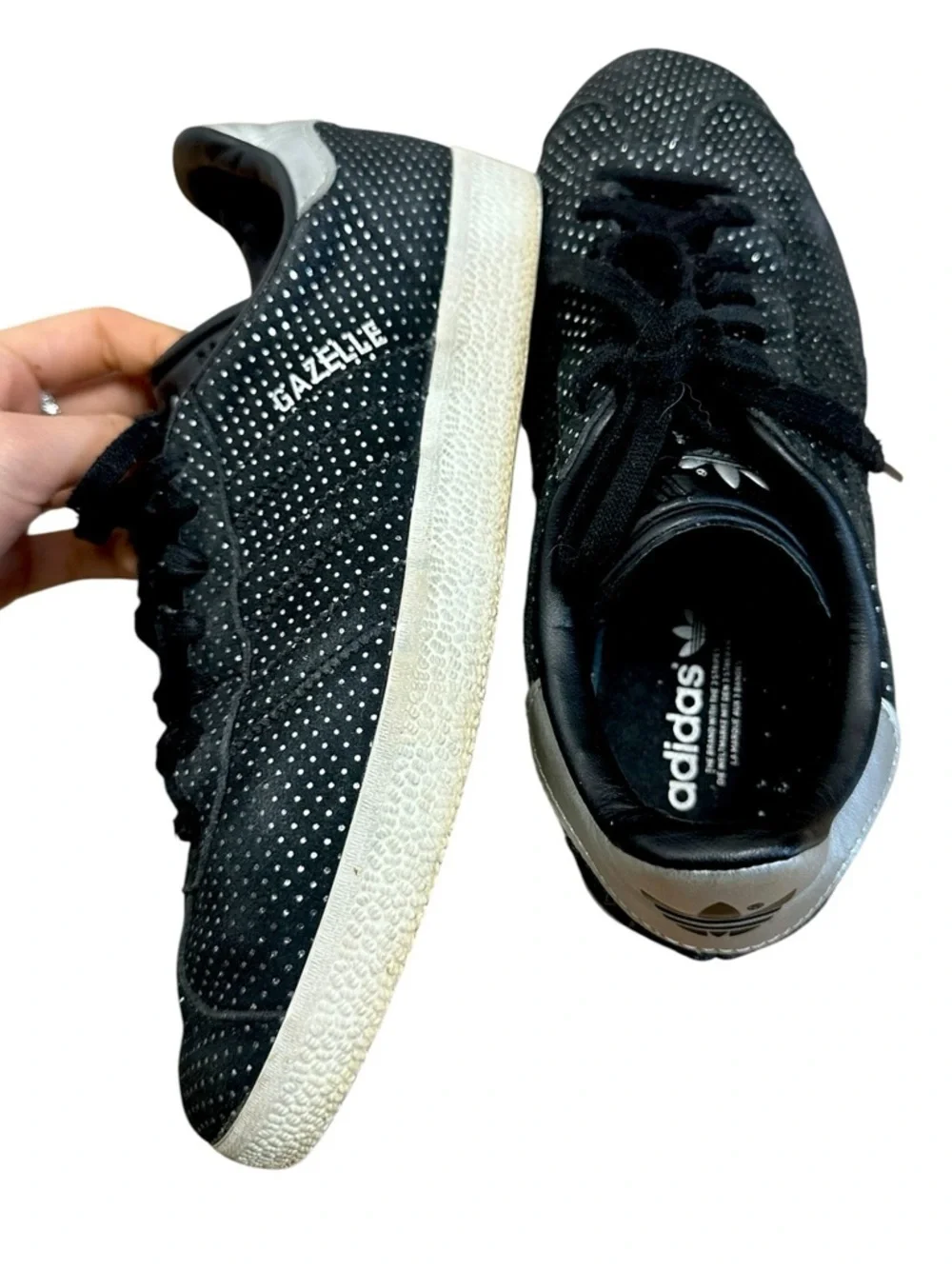 Adidas Gazelle Core Black suede Silver Metallic polka dots shoe sneakers 6.5 38